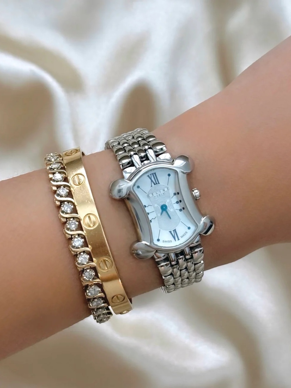 AUTHENTIC VERY RARE VINTAGE CELINE TRIOMPHE SILVER WATCH